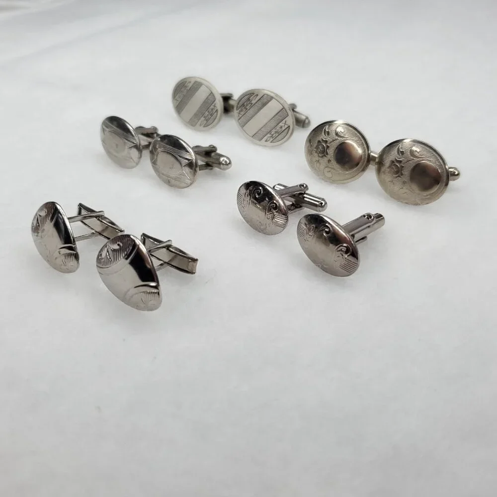 Vintage Cufflinks Silver Tone Oval Round Anson Shields Unbranded Lot Of 5 Pair